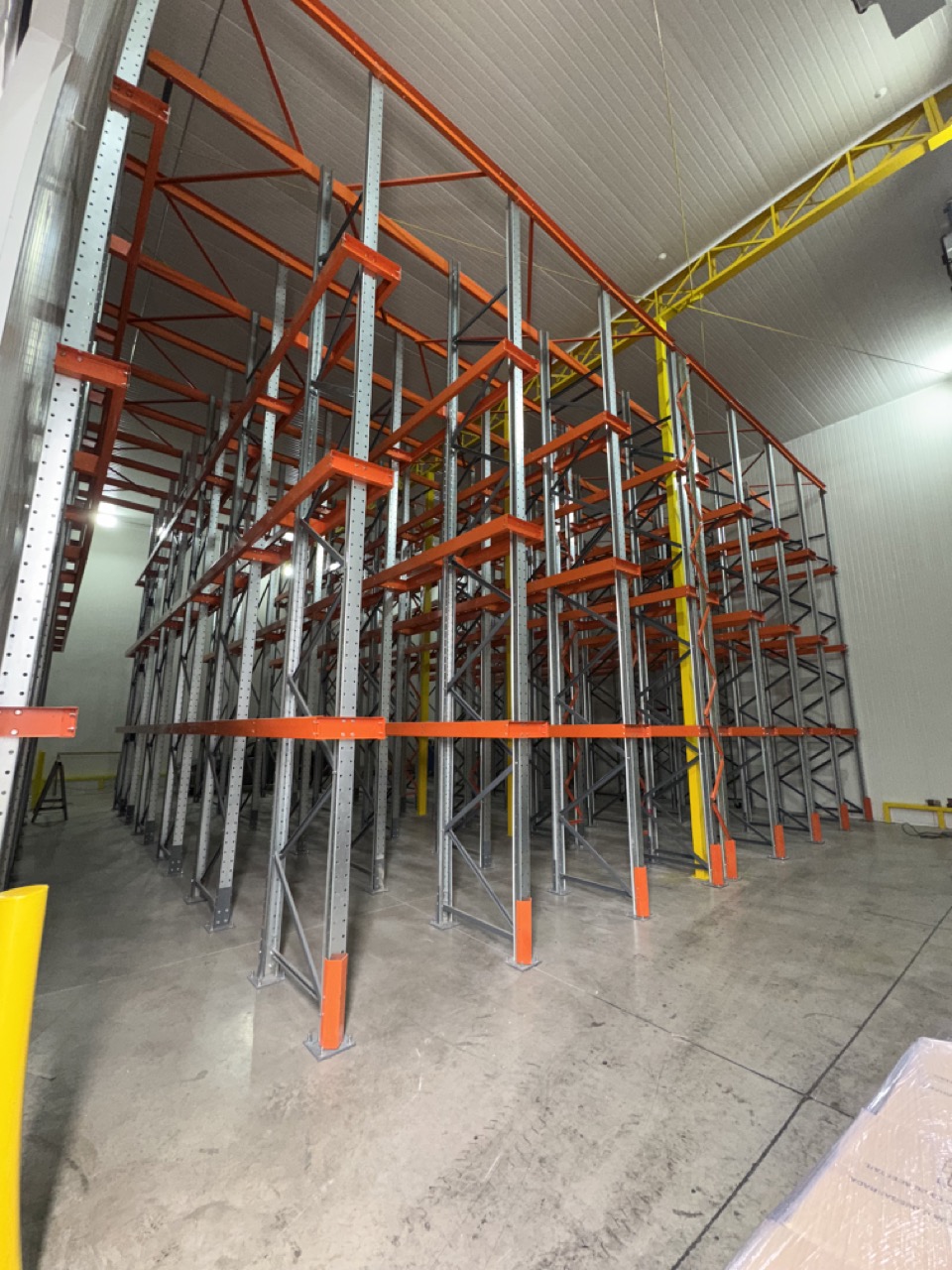 Estructura completa del rack Drive In dentro del recinto refrigerado